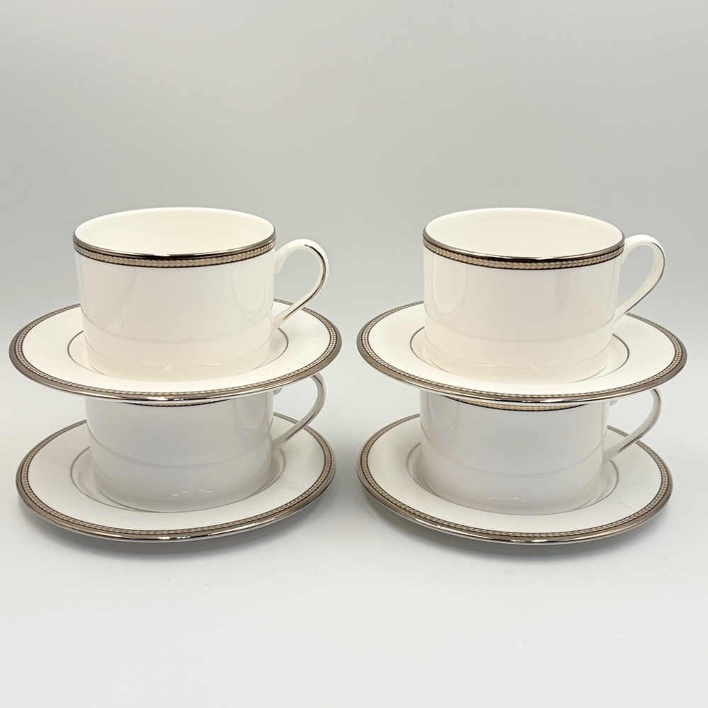 Kate Spade Lenox Sonora Knot Flat Cup and Saucer Set of 4 USA Discontinued